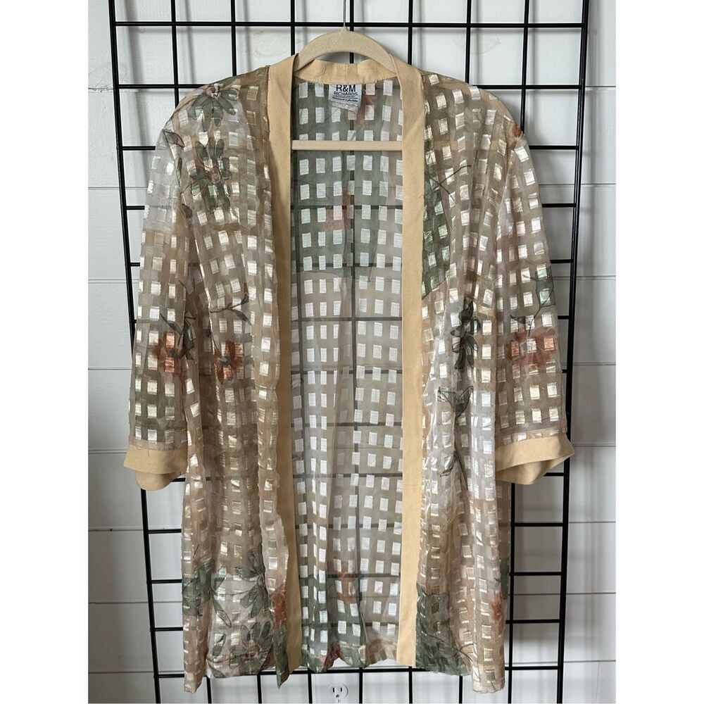 R&M‎ RICHARDS Gold Thread Swimsuit Cover Up Kimono Cardigan Beach Womens 18 VTG